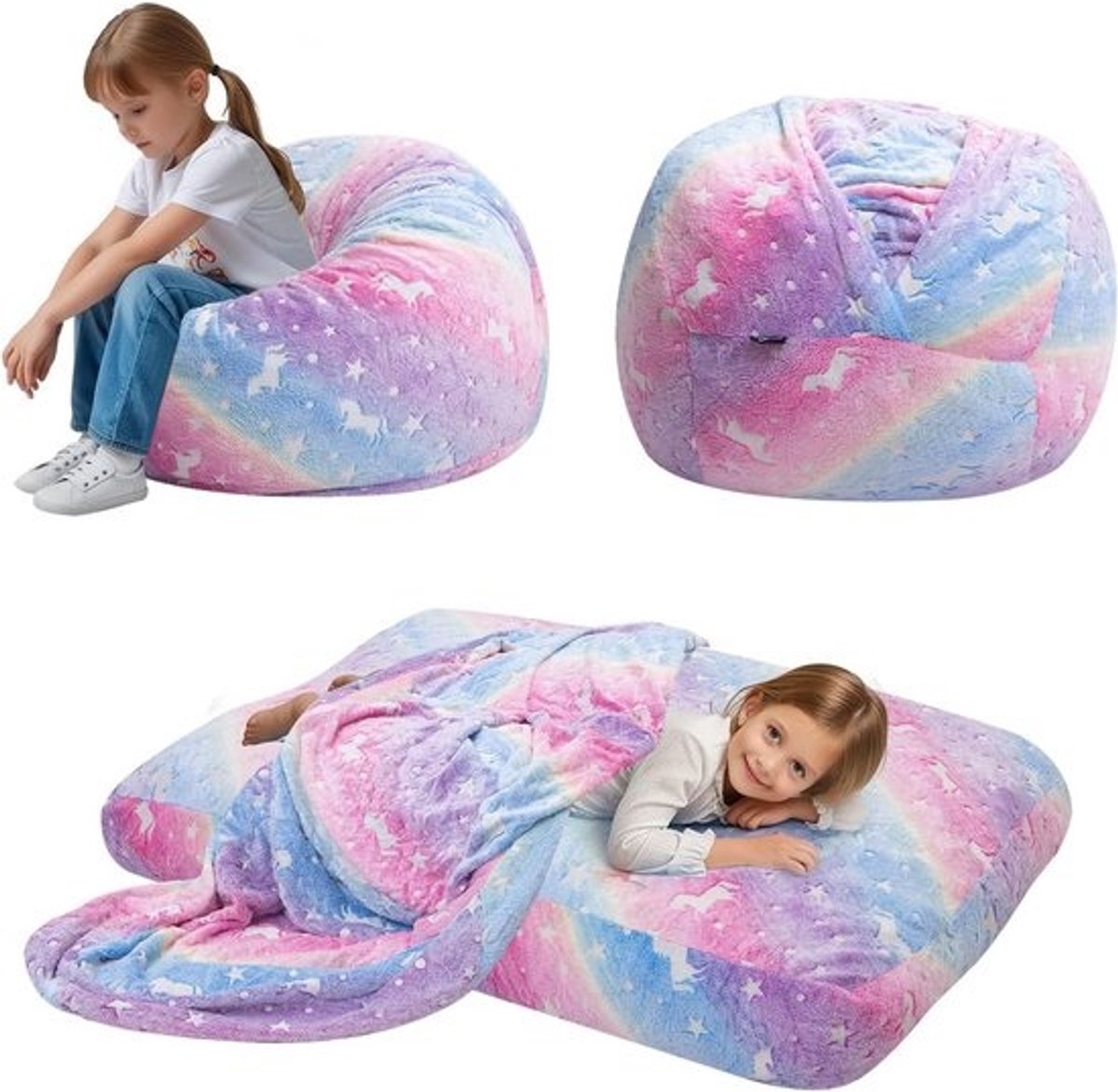 2-in-1 Kinder Zitzak Stoel & Slaapmatras - Verstelbaar en Gevuld Speelkussen