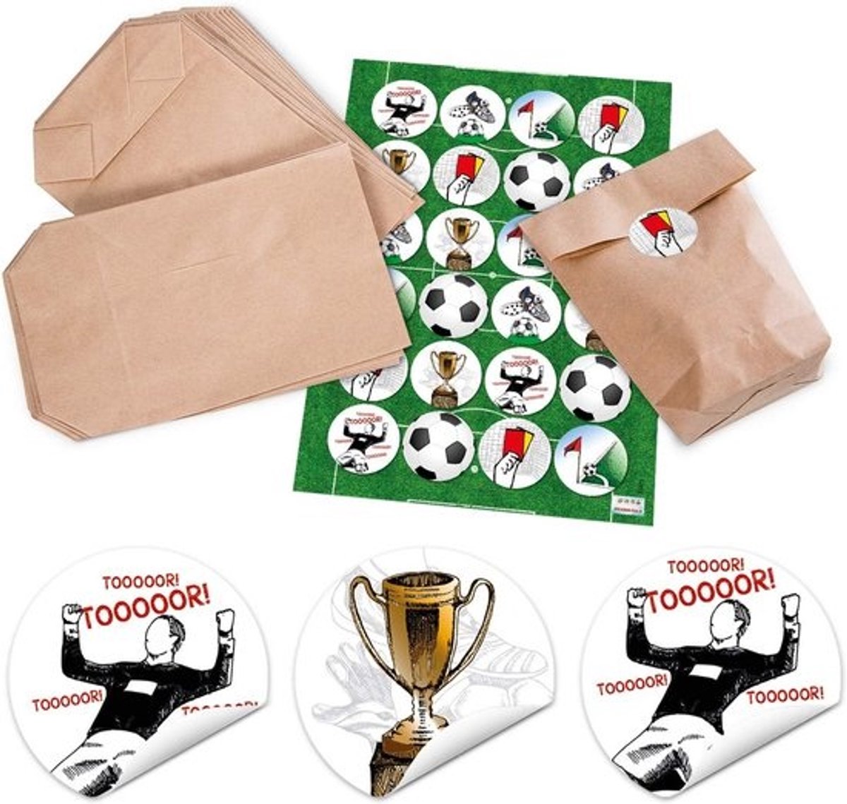 24 Bruine Kraft Cadeauzakjes met Voetbalstickers voor Kinderfeestjes