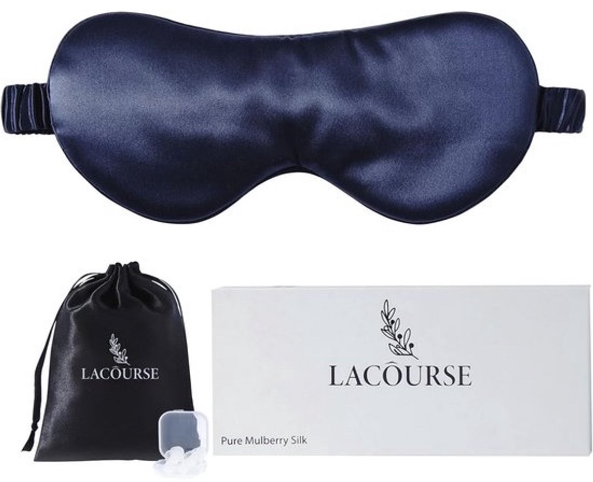 Luxueuze 22 Momme Zijde Oogmasker voor Slaap - Comfortabel en Donker - Verstelbaar - Eén Maat, Marineblauw