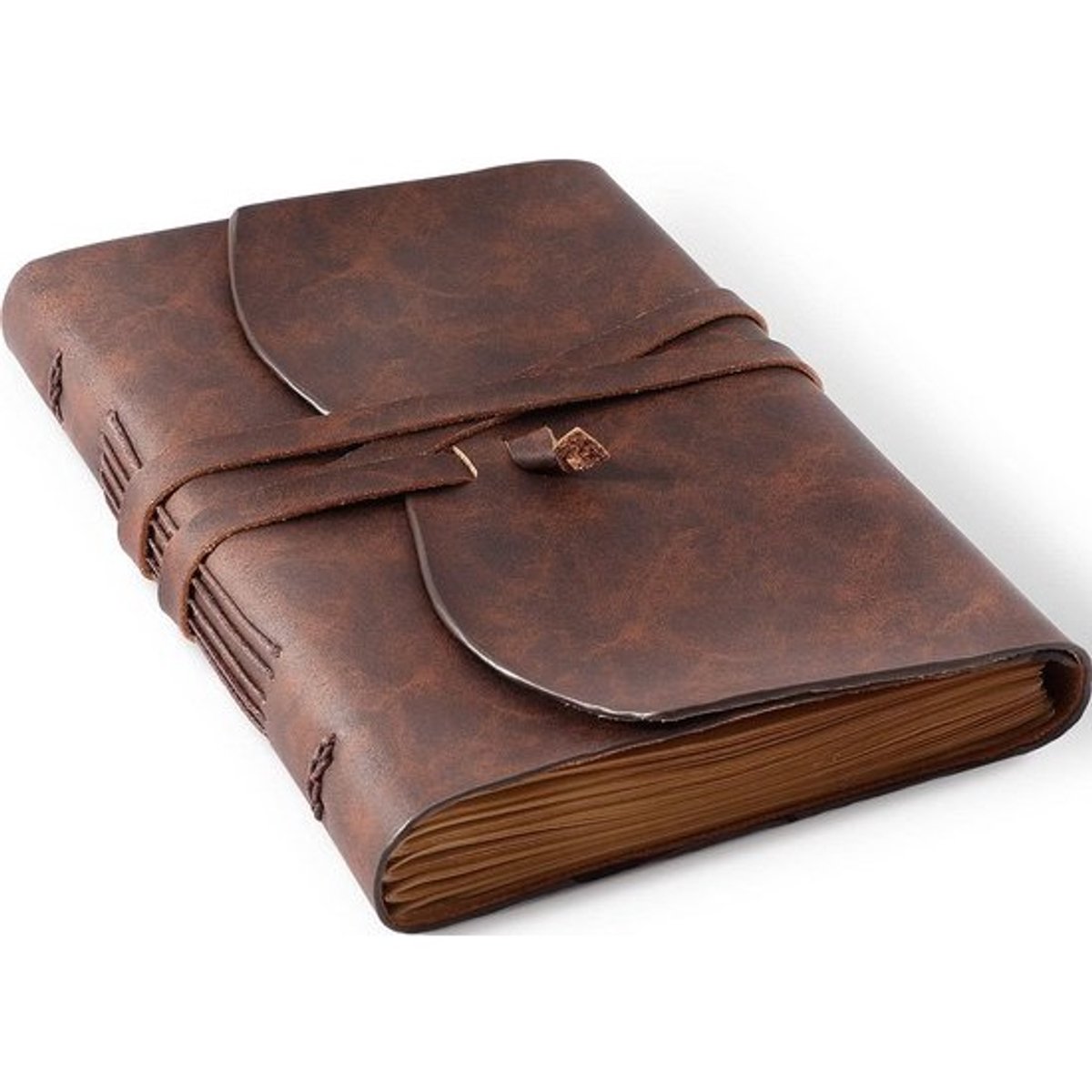 Leren Gebonden Notitieboek A5 - Rustiek Vintage Dagboek met Linnen Pagina's voor Mannen & Vrouwen