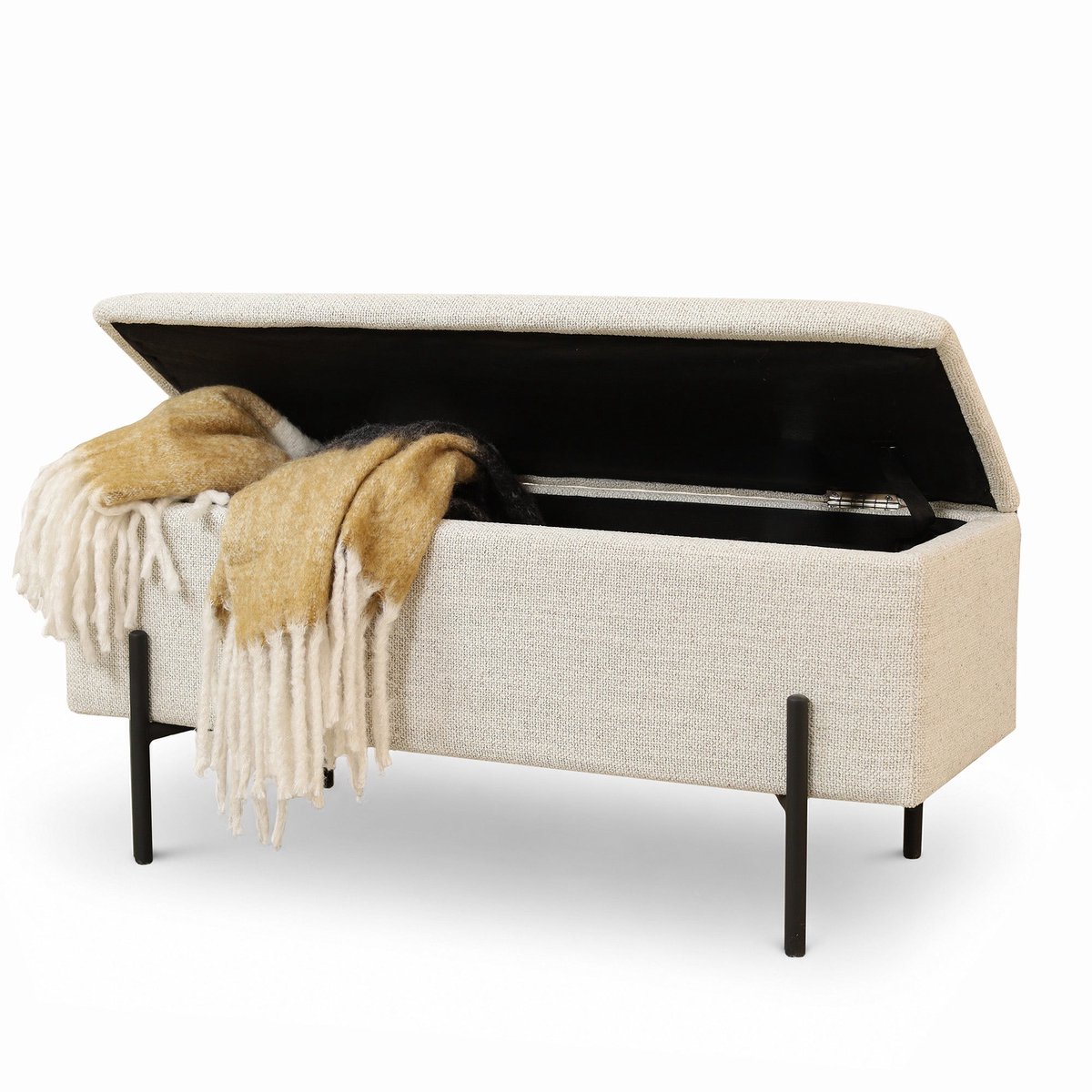 Nolon Jente Bankje Met Opbergruimte Beige Melange - Halbankje - Japandi - Bankje bij Eettafel - 95 x 37 cm