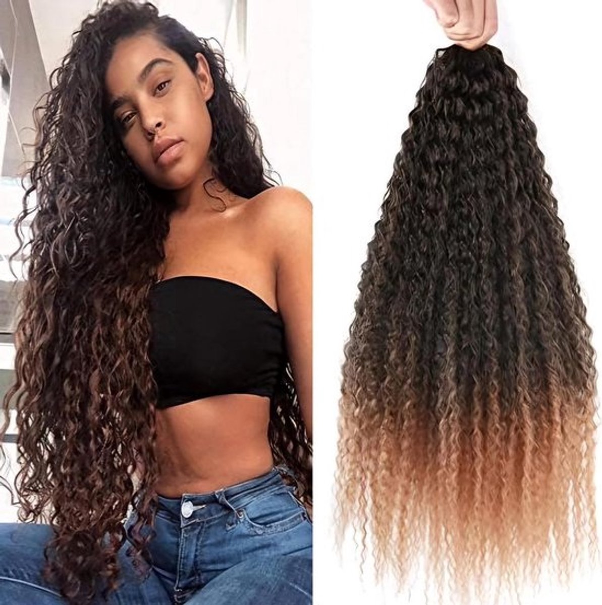 Golvende haarextensions 20 inch 50 cm - 5 stuks - Synthetisch haar met gratis satijnen slaapmutsje