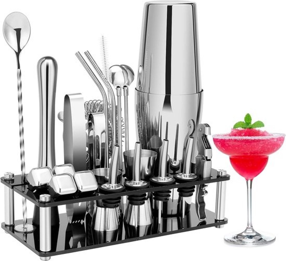 Complete Cocktail Shaker Set voor Professioneel Gebruik met 23 Stukken en Receptenboek