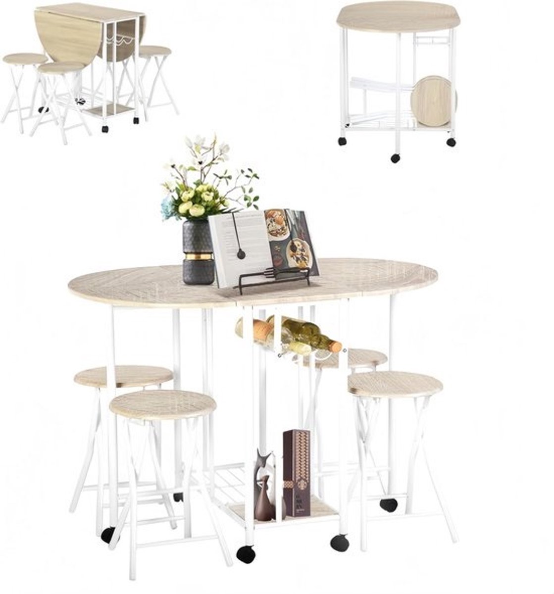 Opvouwbare Eettafel met 4 Klapstoelen voor Kleine Ruimtes en Buiten