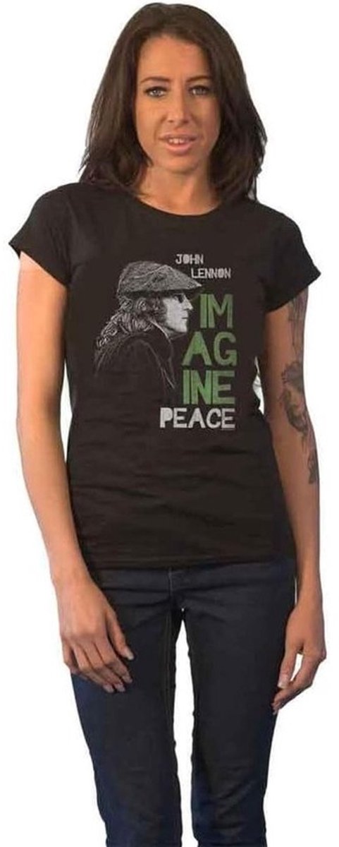 Dames T-shirt met Imagine Peace Logo - Skinny Fit