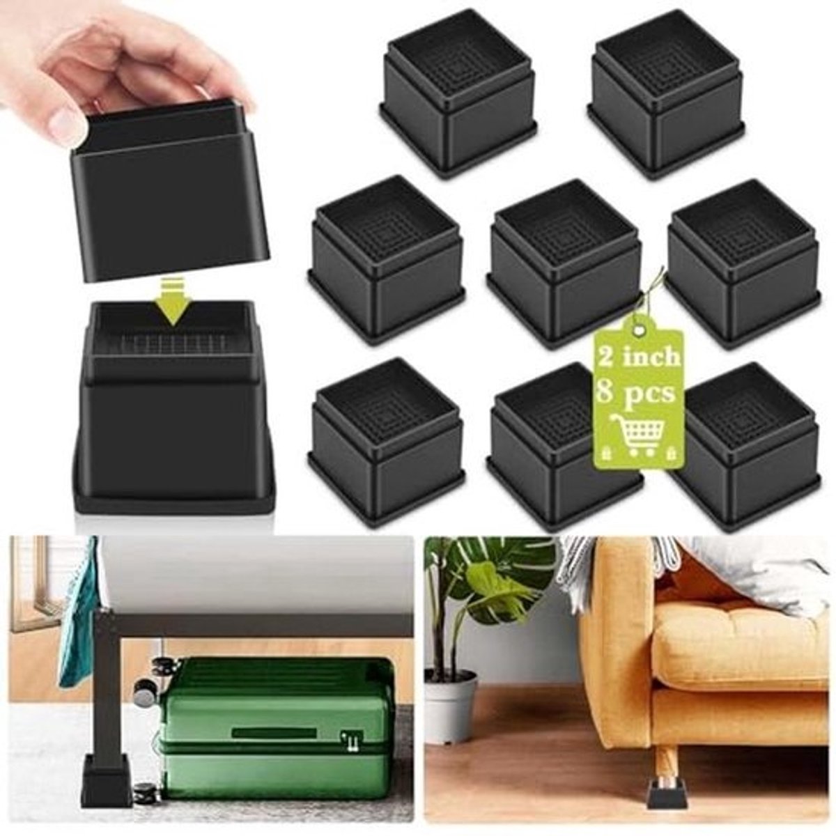 Meubelverhogers 8 stuks - Verstelbare en Stapelbare Blokken voor Tafel, Bureau, Bank en Bed