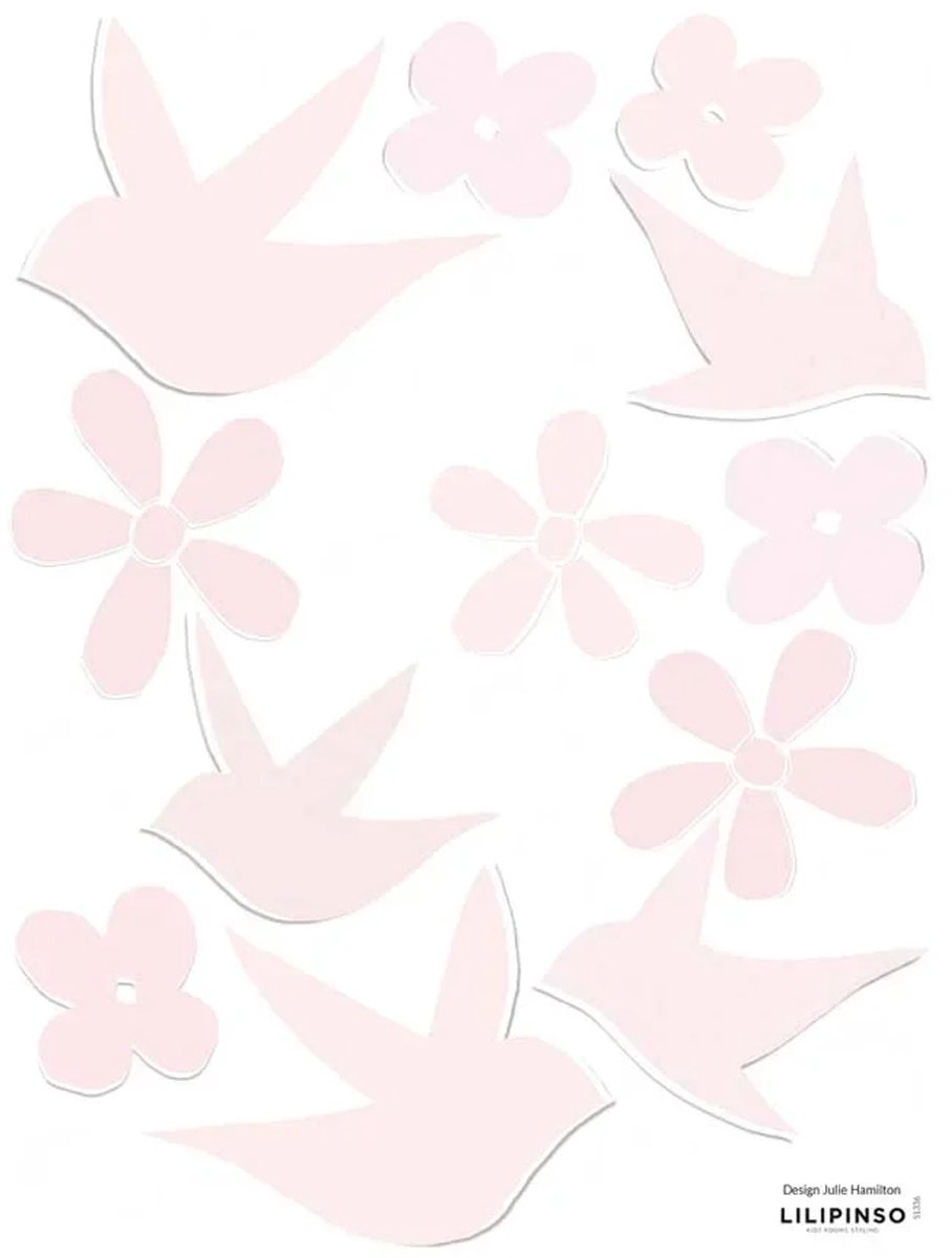 Lilipinso muursticker zwaluwen en bloemen roze