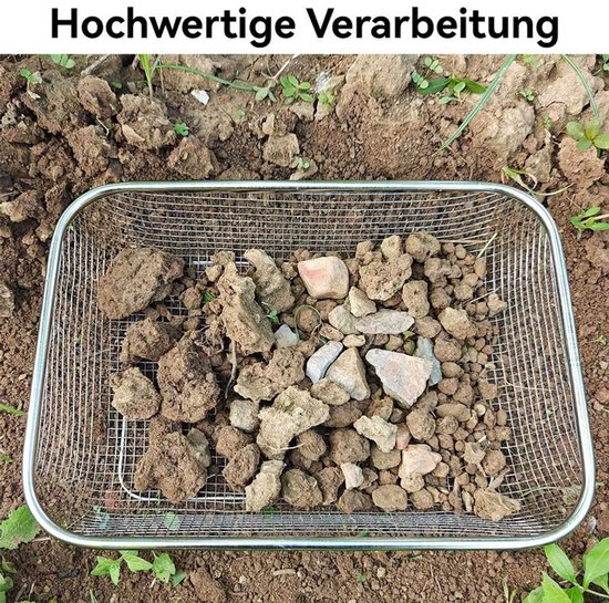 Tuinzeef van roestvrij staal, compostzeef, grondzeef, metalen zeef, geschikt voor aarde, zand, grind, stenen, enz., speciaal voor de tuin, zware zeefmand. van lism — afbeelding 3