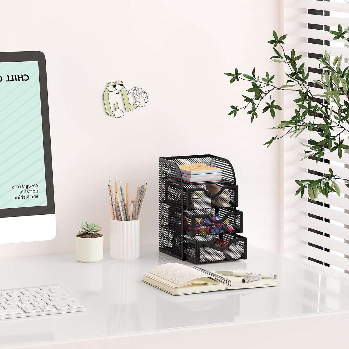 3-Laden Mesh Bureau Organizer - Zwart - Desktop Opbergrek voor Kantoorbenodigdheden en Briefpapier - Voor Kantoor - Thuis en Studenten — cadeau in Cadeau-ideeën - foto 7