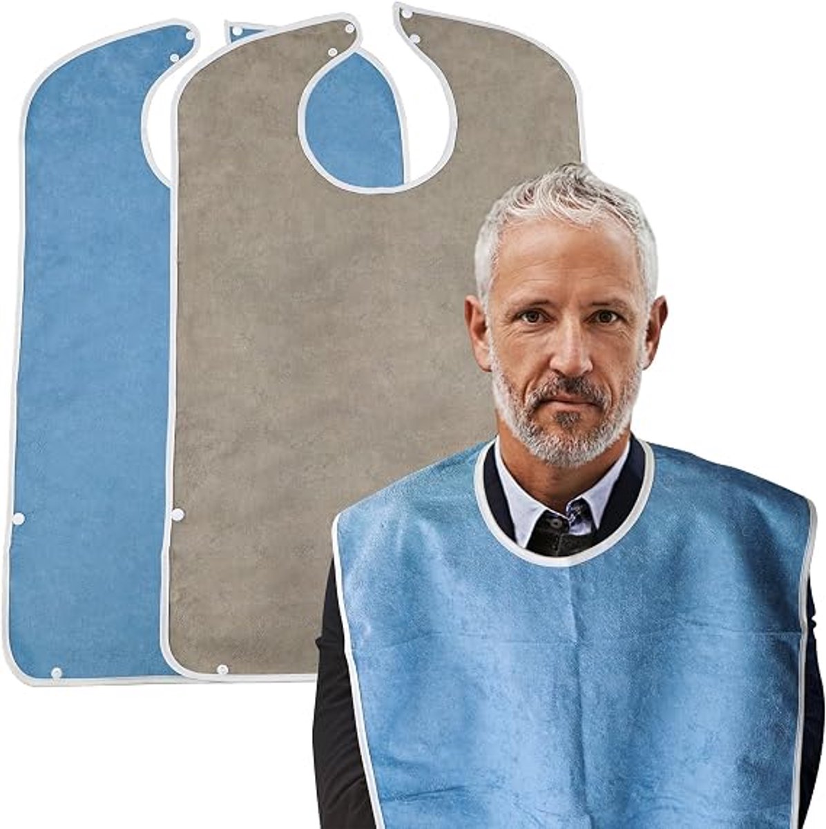 2-Pack Waterdichte Slabbetjes voor Volwassenen - Verstelbare Eetslabs voor Mannen en Vrouwen - Herbruikbare Badstof Kledingbeschermer voor Ouderen