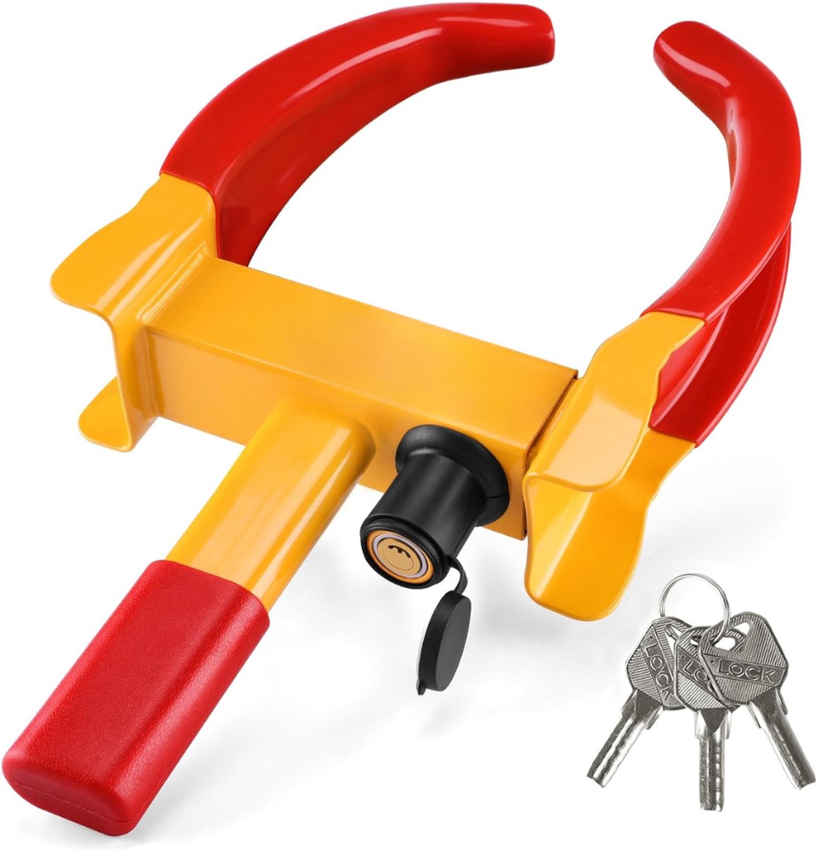 Lìon® Wielklem - Wielklem Aanhanger - Voor Auto, Aanhanger, Caravan en Camper - Rood/Geel - 42cm x 23cm x 7cm