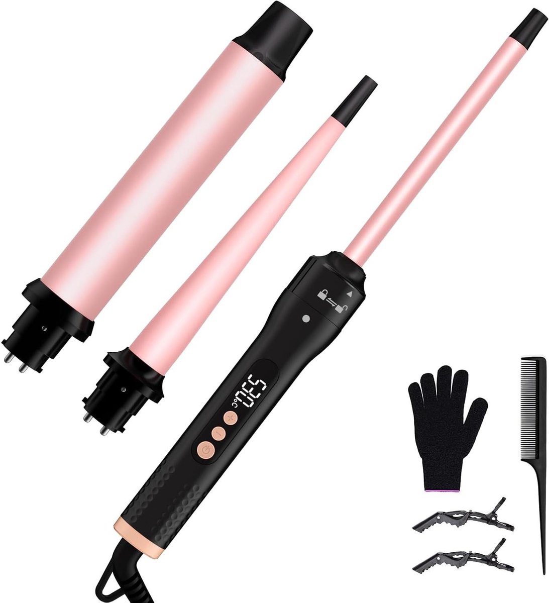 Krultang Set - Haarstyler Kruller - Verschillende Krullen Maken - 3 Verwisselbare Opzetstukken - 12-32 mm - Roze