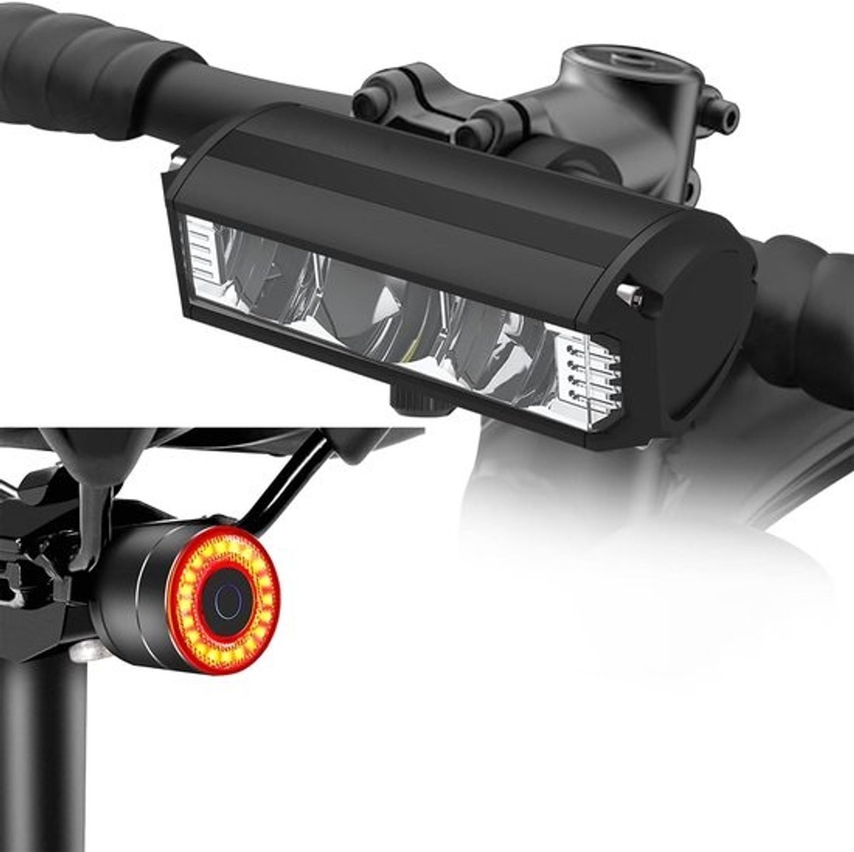 Fiets Verlichting Set - Koplamp Achterlicht - Veilig Fietsen - Slimme Sensor Functies - USB-C Oplaadbaar - Zwart