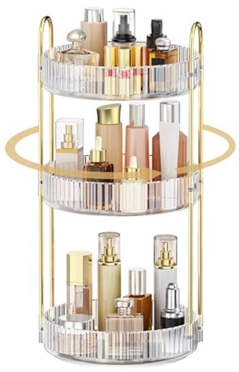 Multifunctionele Make-up Organizer met 360° Rotatie - 3 Niveaus - Transparante Cosmeticaopberg voor Badkamer en Slaapkamer