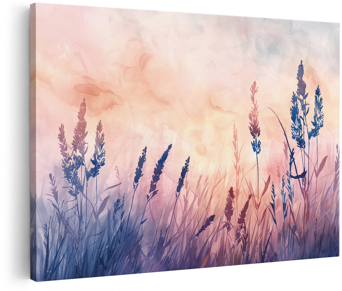 Artaza Canvas Schilderij Zonsondergang - 180x120 cm - Groot - Wanddecoratie Bloemen - Muurdecoratie Natuur - Decoratie Landschap - Pastel