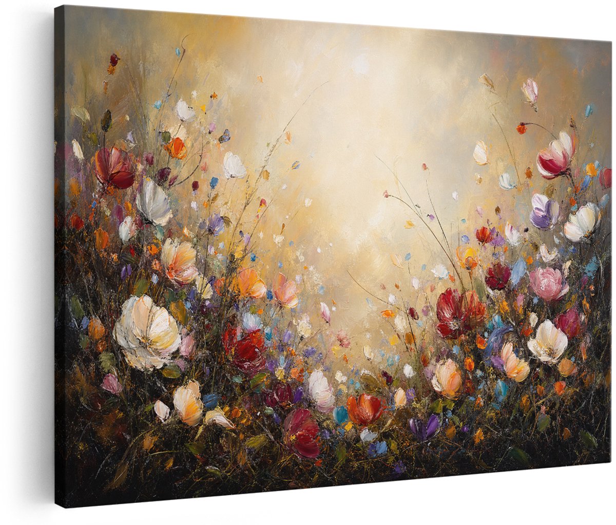 Artaza Canvas Schilderij Kleurrijke Bloemen - Abstracte Kunst - Multikleur - 180x120 cm - Groot - Wanddecoratie Woonkamer - Schilderijen - Muurdecoratie