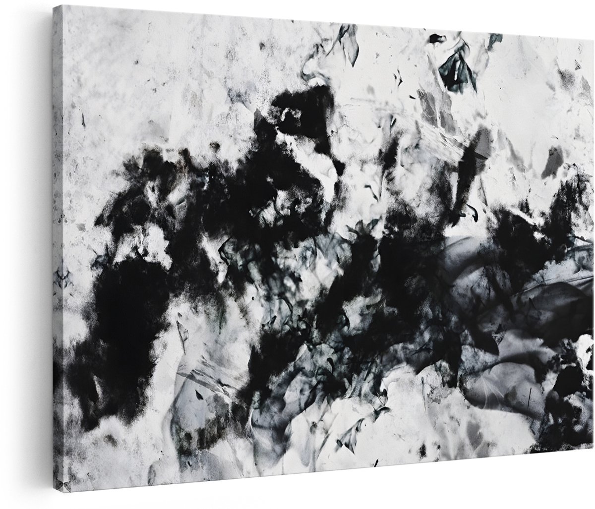 Artaza Canvas Schilderij Abstract - 180x120 cm - Groot - Wanddecoratie Zwart Wit - Muurdecoratie Modern - Decoratie Inktwolk Industrieel