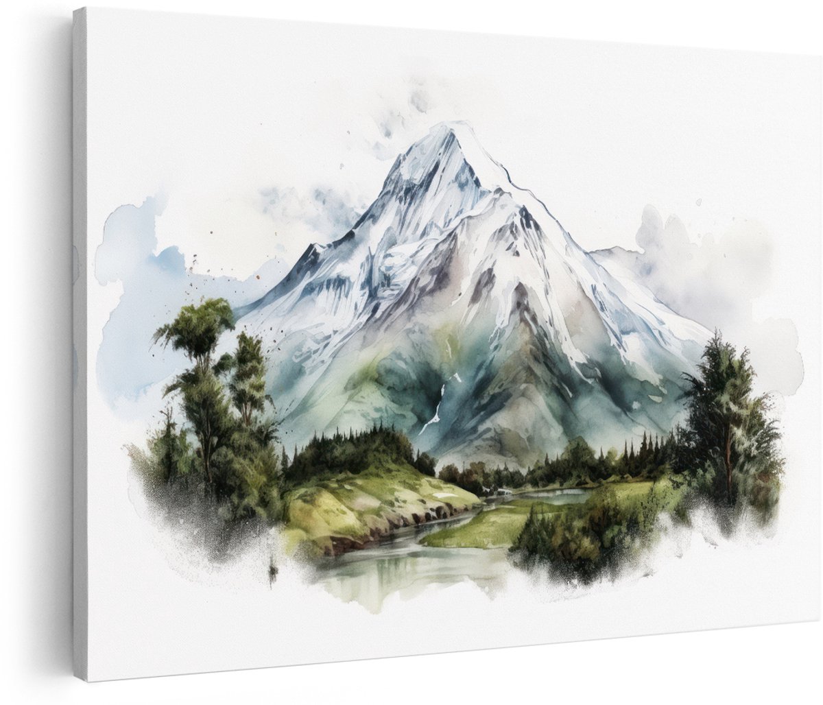 Artaza Canvas Schilderij Berglandschap - 180x120 cm - Groot - Wanddecoratie Natuur - Muurdecoratie Besneeuwde Bergtop - Schilderijen Op Canvas Groen