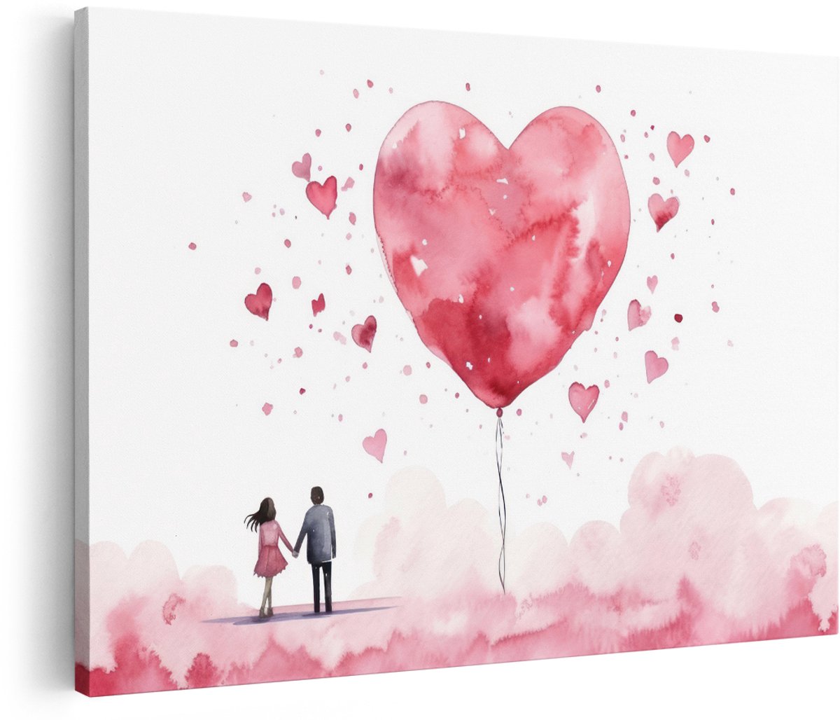 Artaza Canvas Schilderij Hart - 180x120 cm - Groot - Wanddecoratie Liefde - Muurdecoratie Romantisch Stel - Decoratie Slaapkamer Roze