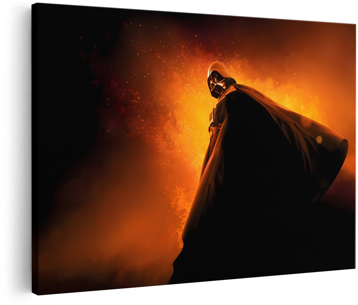 Artaza Canvas Schilderij Darth Vader - 180x120 cm - Groot - Star Wars Schilderij - Wanddecoratie Film - Muurdecoratie Silhouet Vuur