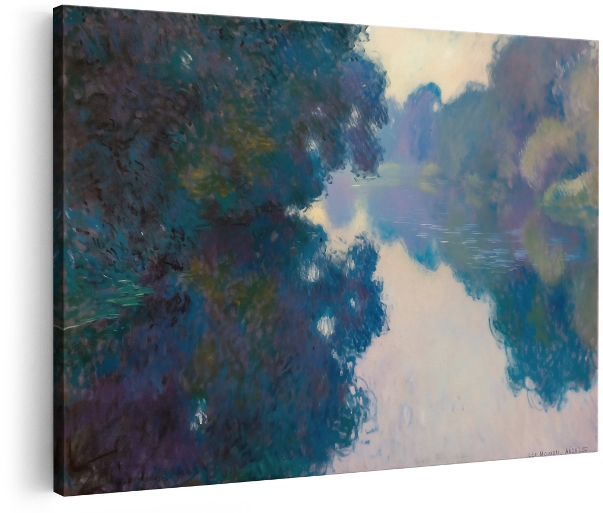 Artaza Canvas Schilderij Kunstwerk van Rivier en Bomen - Landschap - 180x120 cm - Groot - Wanddecoratie Woonkamer - Schilderijen - Muurdecoratie