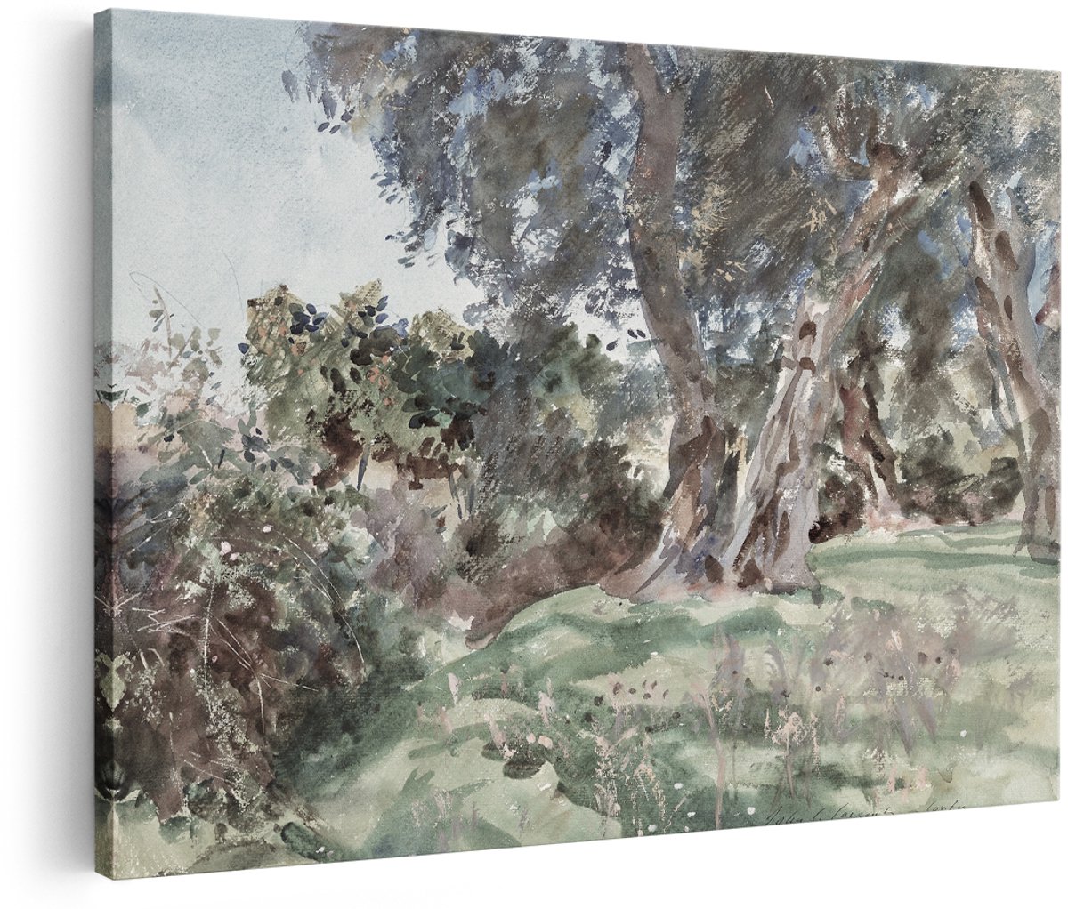 Artaza Canvas Schilderij Landschap - 180x120 cm - Groot - Wanddecoratie Olijfboom - Muurdecoratie Natuur - Decoratie Aquarel Woonkamer