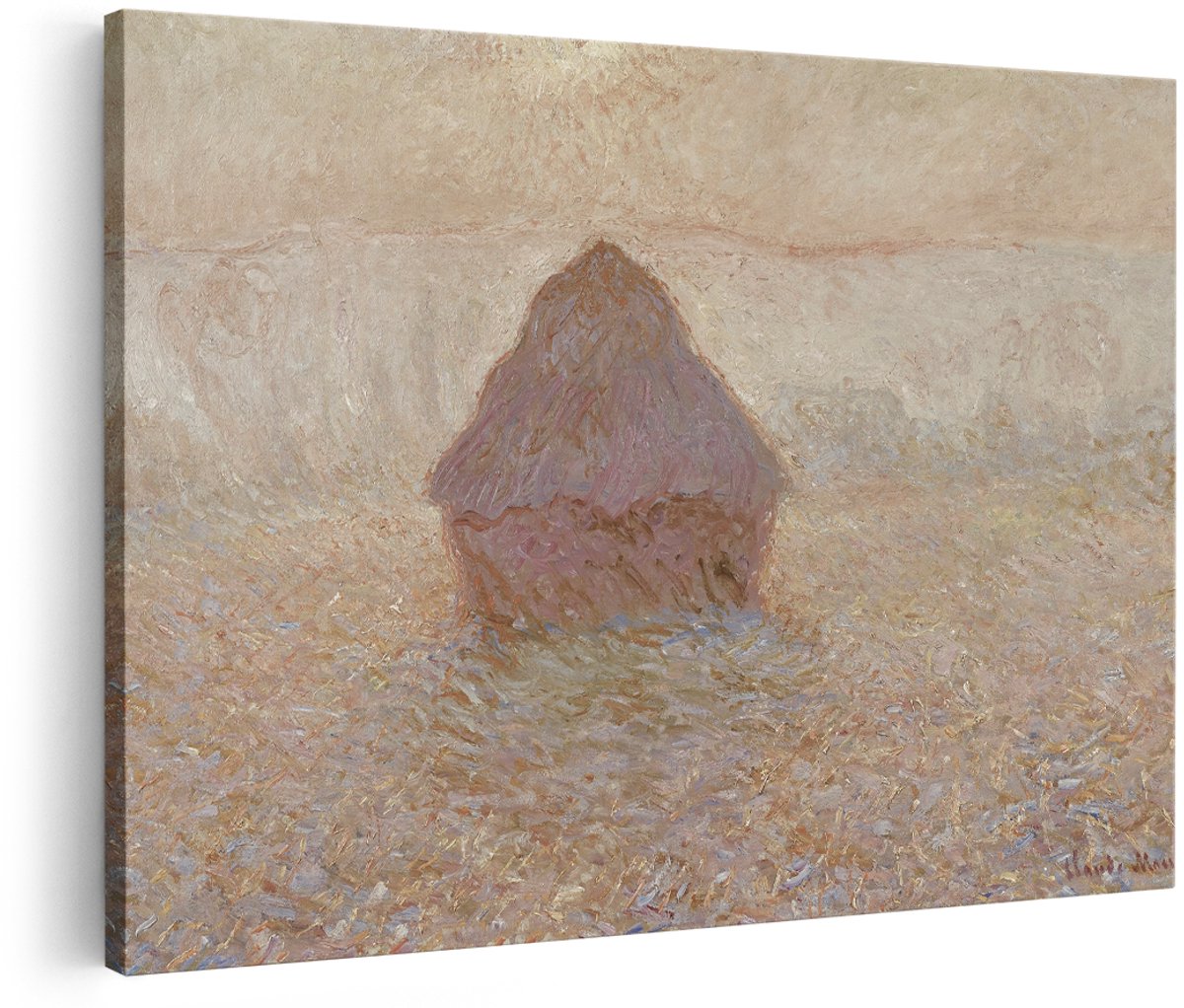 Artaza Canvas Schilderij Hooiberg - 180x120 cm - Groot - Monet Schilderij - Wanddecoratie Landschap - Muurdecoratie Natuur - Schilderijen Op Canvas