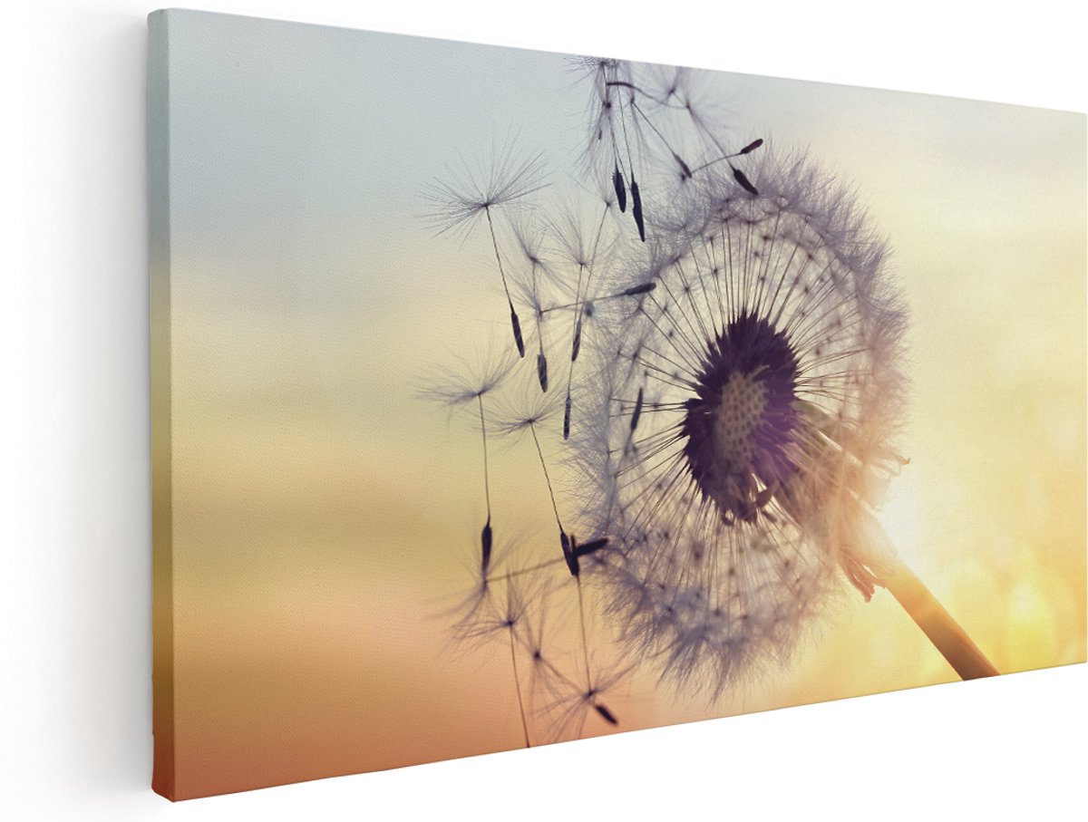 Artaza Canvas Schilderij Paardenbloem Tijdens Zonsondergang - 180x90 cm - Groot - Wanddecoratie Woonkamer - Schilderijen - Muurdecoratie