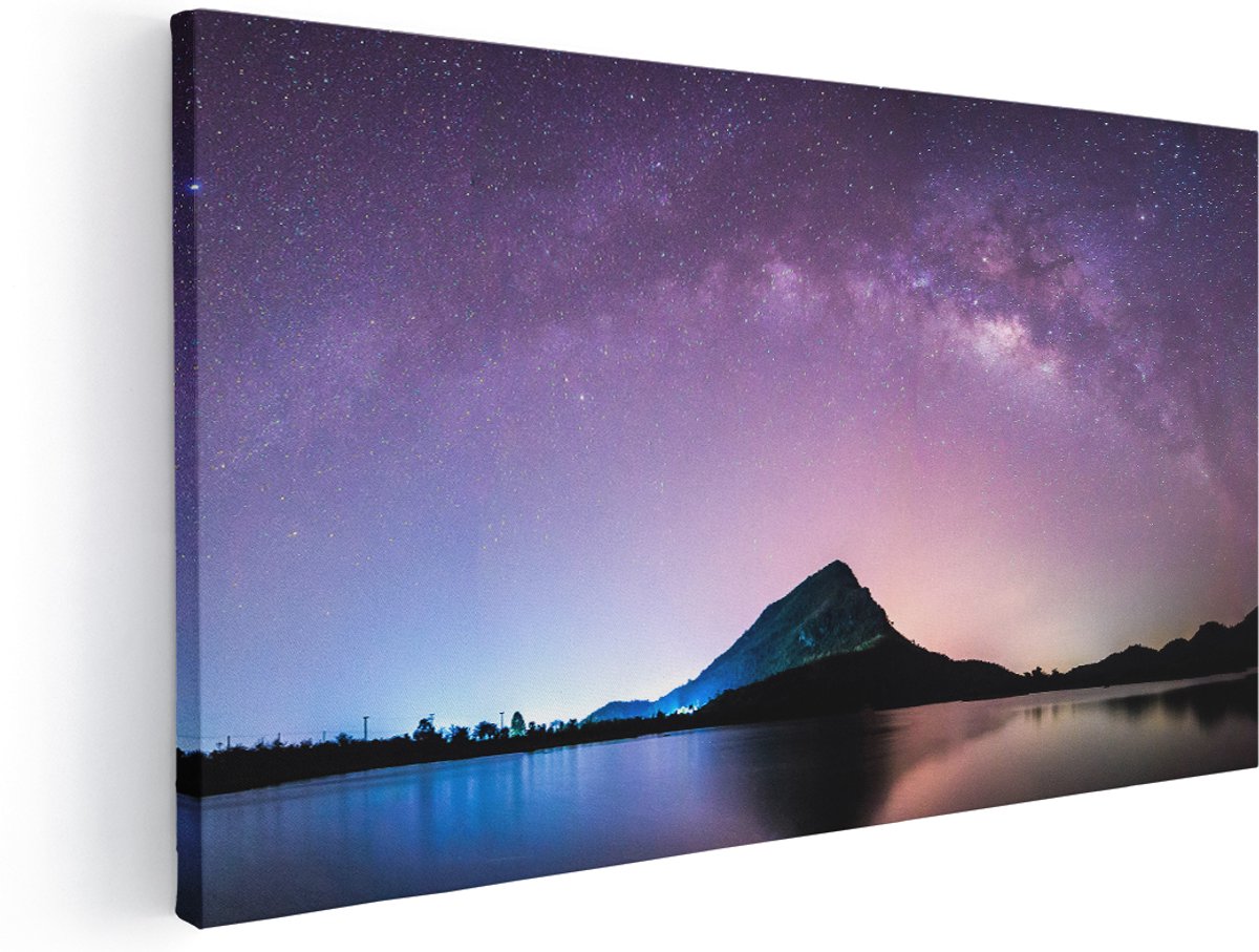 Artaza Canvas Schilderij Melkweg Bij Een Berg In Thailand - 180x90 cm - Groot - Wanddecoratie Woonkamer - Schilderijen - Muurdecoratie