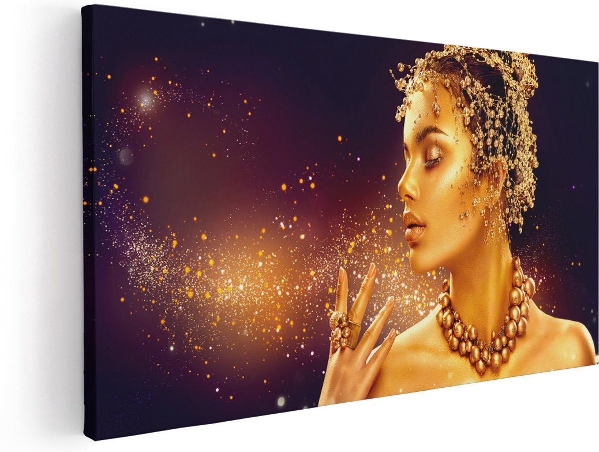 Artaza Canvas Schilderij Gouden Schoonheidsvrouw - 180x90 cm - Groot - Klein