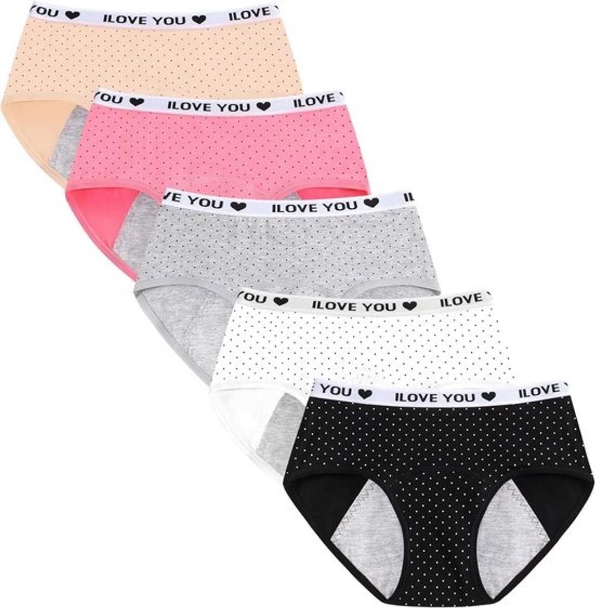 Lekvrije Katoenen Menstruatiebroek voor Tieners en Meisjes (5-Pack)
