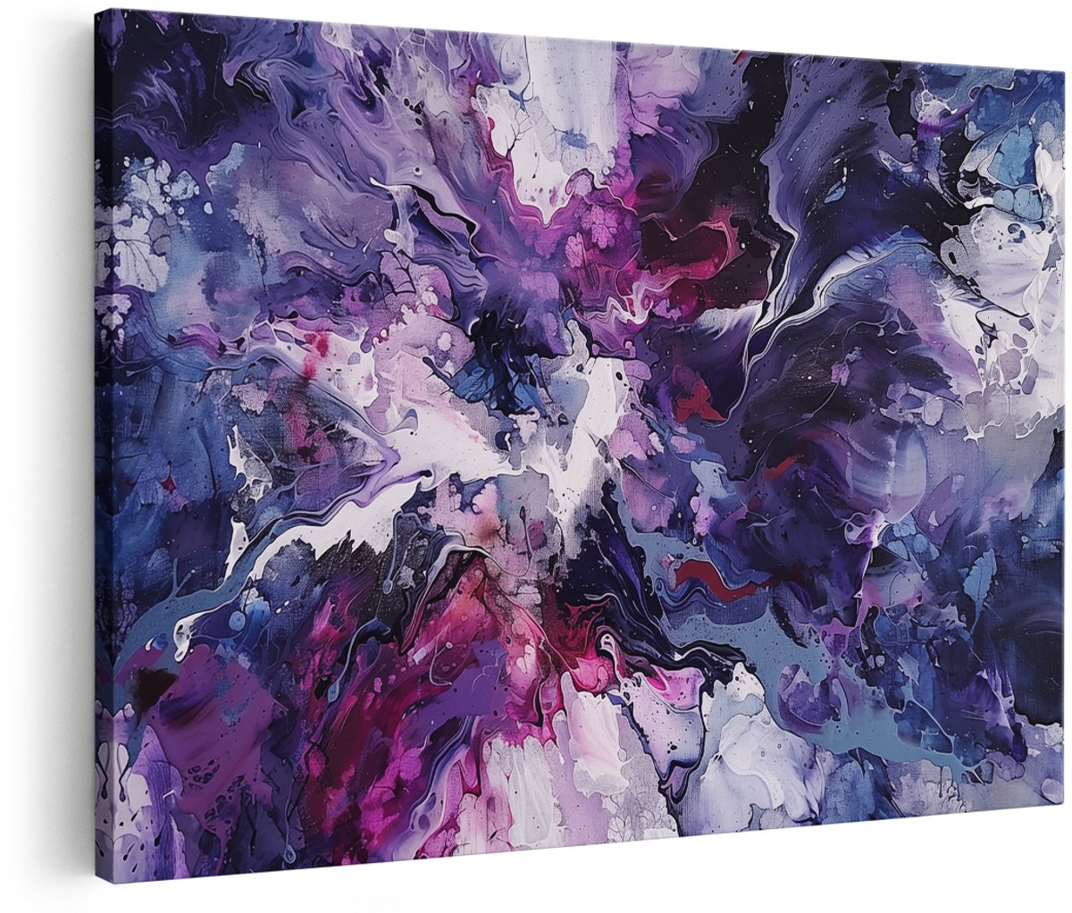 Artaza Canvas Schilderij Abstract Kunstwerk met Paarse, Blauwe en Zwarte Kleuren - 180x120 cm - Groot - Wanddecoratie Woonkamer - Schilderijen - Muurdecoratie