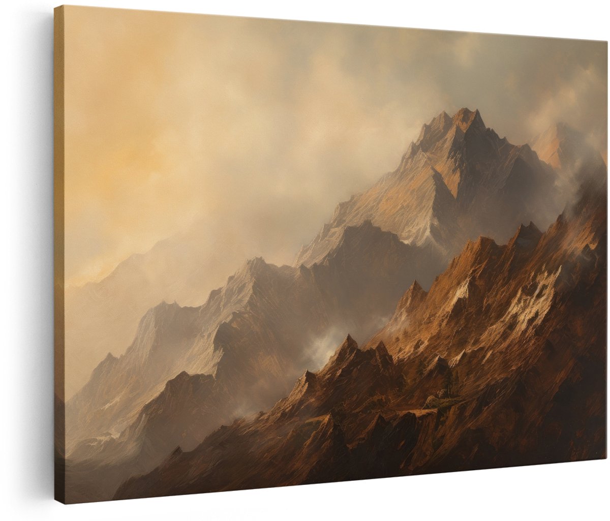 Artaza Canvas Schilderij Bergen - 180x120 cm - Groot - Wanddecoratie Landschap - Muurdecoratie Natuur - Schilderijen Op Canvas Goud