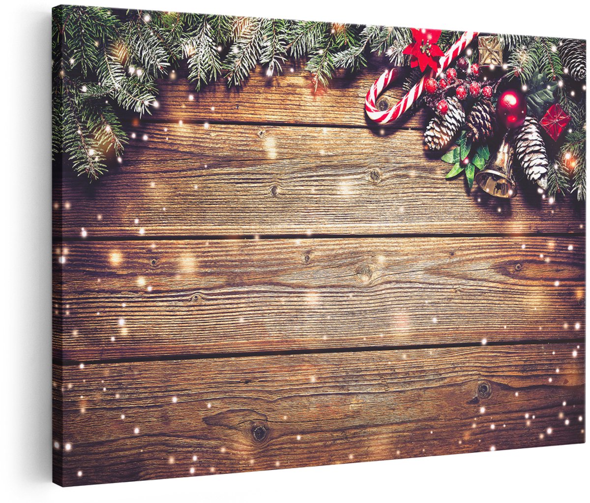 Artaza Canvas Schilderij Kerst Sfeer Achtergrond Met Dennenbomen - 180x120 cm - Groot - Foto Op Canvas - Wanddecoratie Woonkamer
