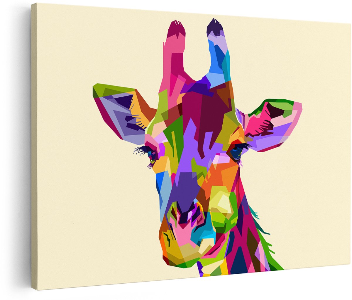 Artaza Canvas Schilderij Kleurrijke Giraffe - Abstract - 180x120 cm - Groot - Wanddecoratie Woonkamer - Schilderijen - Muurdecoratie