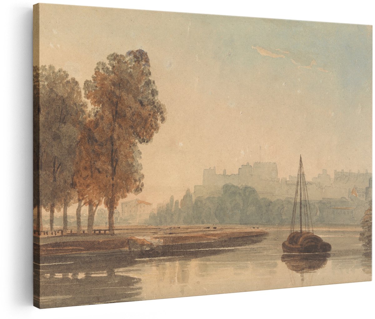 Artaza Canvas Schilderij Landschap - 180x120 cm - Groot - Wanddecoratie Rivier Met Kasteel - Muurdecoratie Zeilboot - Decoratie Natuur Woonkamer