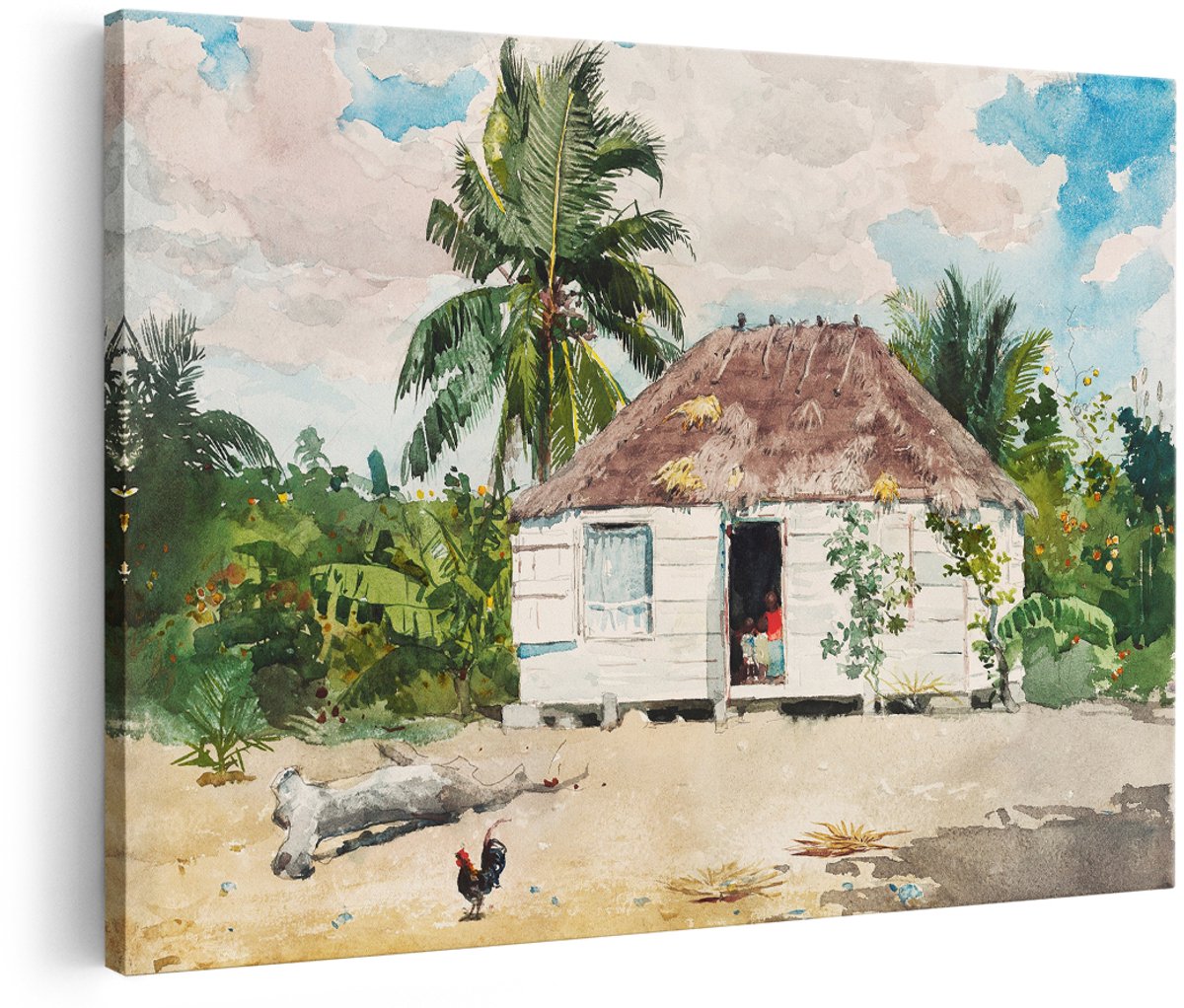 Artaza Canvas Schilderij Tropisch Landschap - 180x120 cm - Groot - Wanddecoratie Palmboom - Muurdecoratie Jungle - Decoratie Aquarel Klassiek