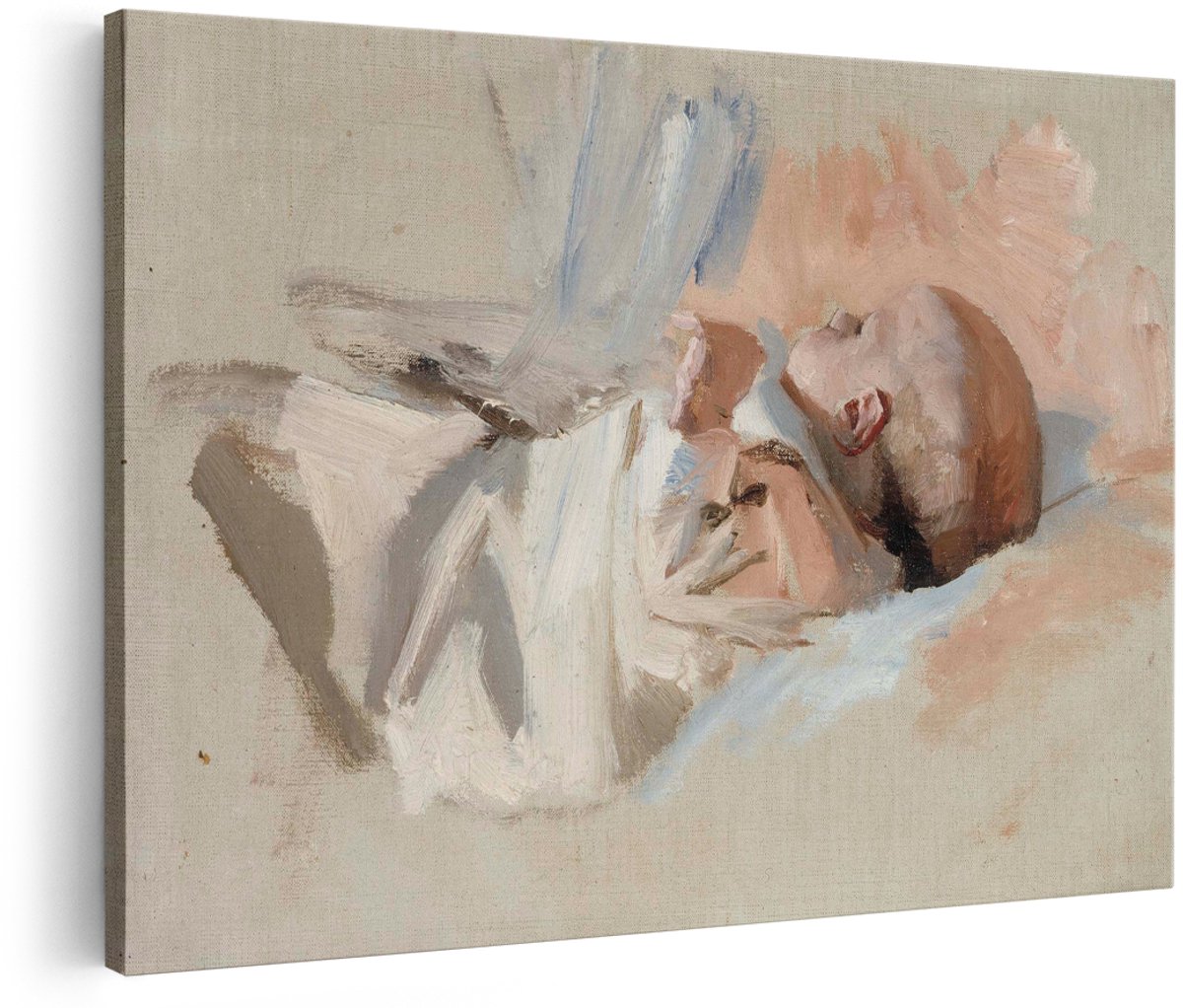 Artaza Canvas Schilderij Slapende Baby - 180x120 cm - Groot - Wanddecoratie Babykamer - Muurdecoratie Kinderkamer - Klassiek Portret Schilderijen