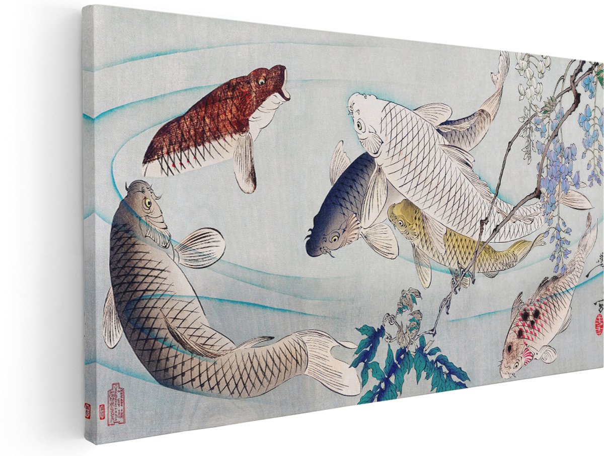 Artaza Canvas Schilderij Vissen - 180x90 cm - Groot - Japandi Wanddecoratie - Muurdecoratie Japans - Schilderijen Op Canvas