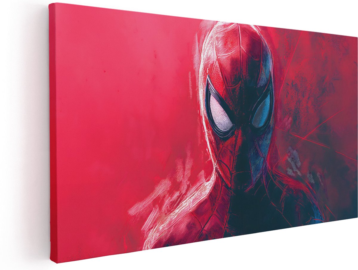 Artaza Canvas Schilderij Marvel Spiderman - 180x90 cm - Groot - Wanddecoratie Superheld Masker - Muurdecoratie Jongenskamer - Kamer Accessoires