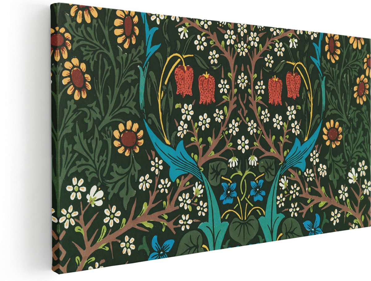 Artaza Canvas Schilderij Bloemenpatroon - 180x90 cm - Groot - Vintage Wanddecoratie - Muurdecoratie Brocante - Schilderijen Op Canvas Zonnebloemen