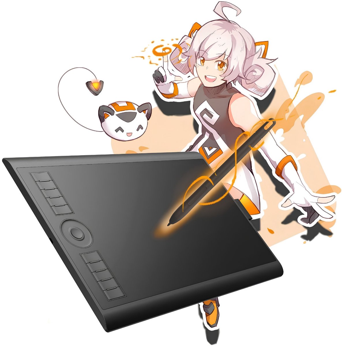 Lìon® Tekentablet Grafisch Tekenpad met 10 Sneltoetsen - Digitaal Tekenpad voor PC, Mac & Android - Zwart - 36cm x 24cm x 1cm
