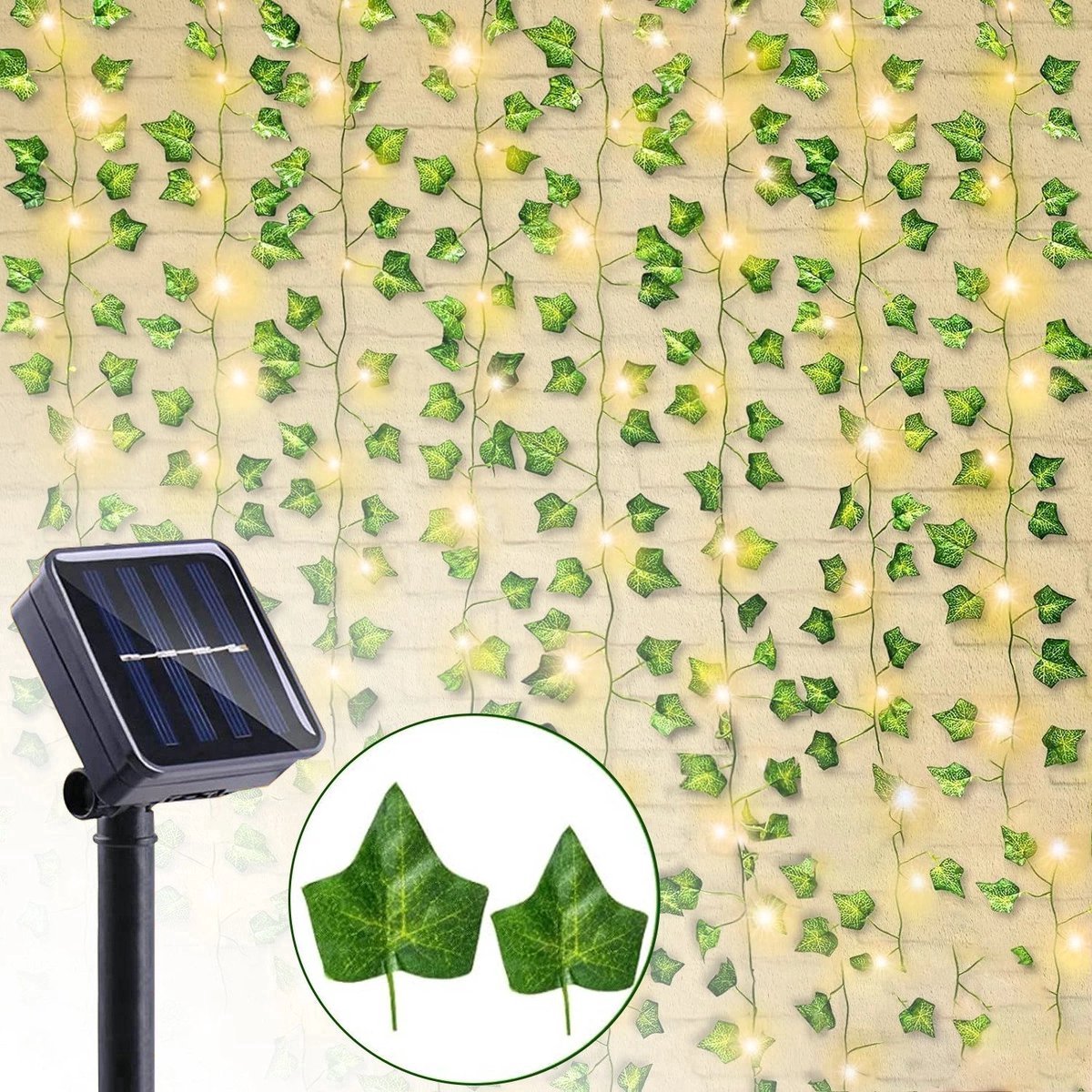 Klimop slinger met led lichtjes - Fairy lights warm white - Lichtsnoer - 10m/32.81ft 100 LED - Kunstmatige klimop - 8 modi - Waterdicht - Solar tuinverlichting - Hangplant kunstplanten - Voor slaapkamer, muur, bruiloft & tuin