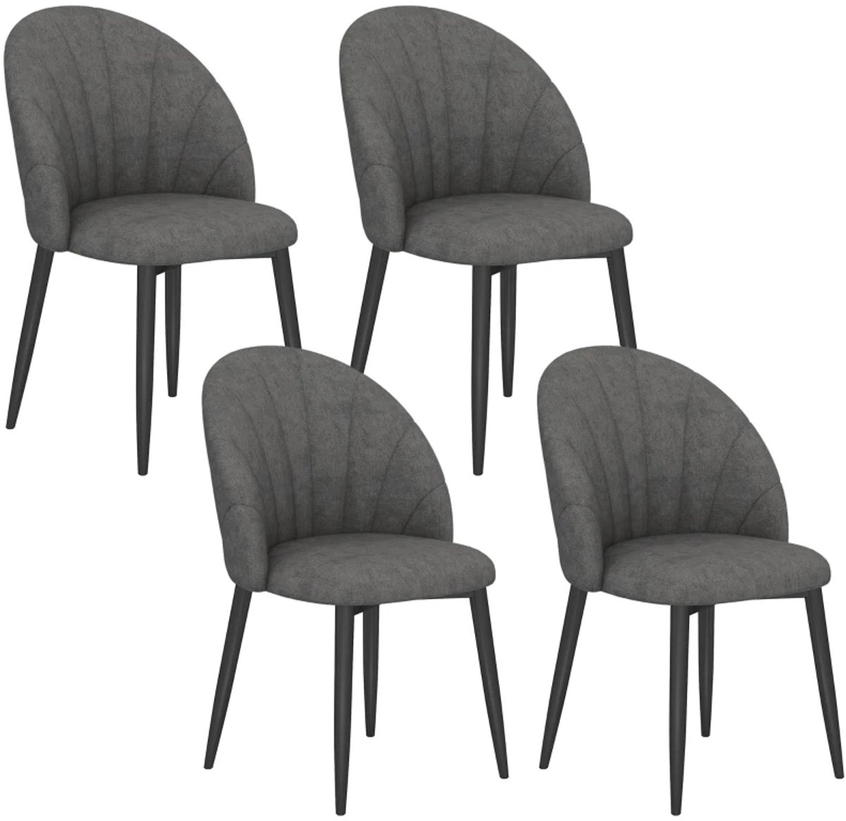 Eetkamerstoel - Set Van 4 - Keukenstoelen In Fluweellook - Stalen Poten - Armloos - Grijs