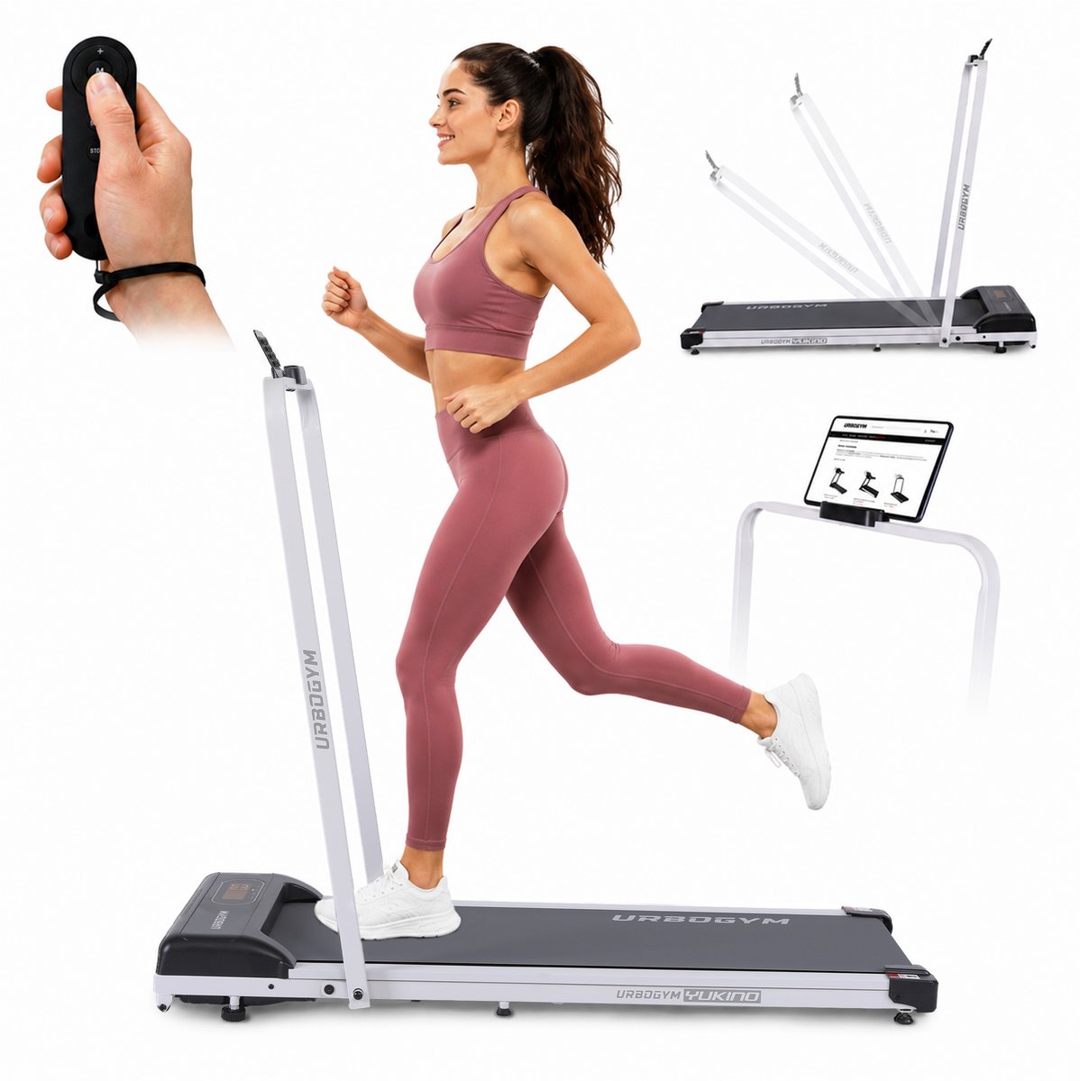 URBOGYM YUKINO - Walking Pad & Loopband - Opvouwbaar - Tot 6 km/u - Max. 110 kg - Met Afstandsbediening - Loopvlak 38 x 100 cm - Transportwielen - Tablet- en Smartphonehouder