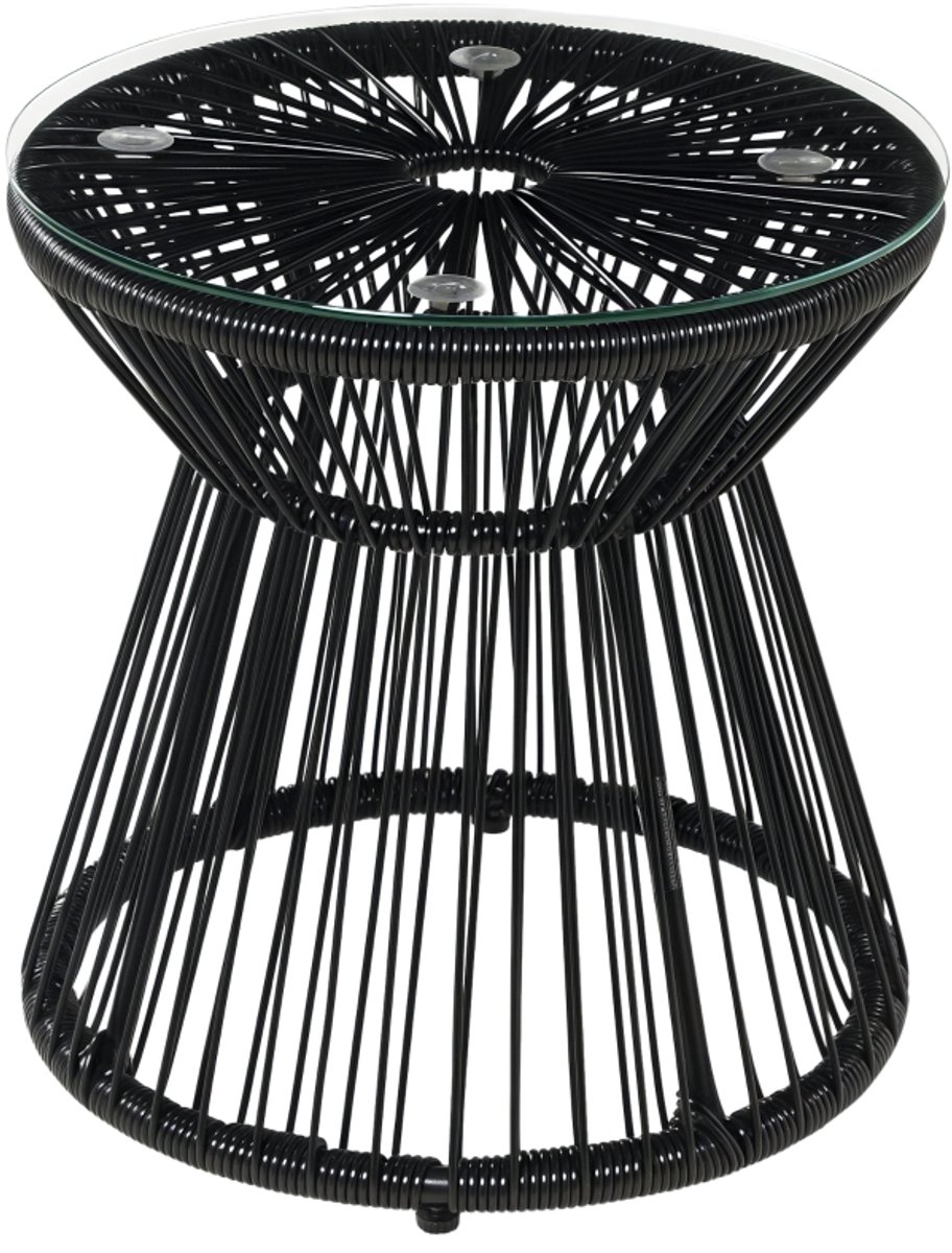 Buitentafel 40x40x42 cm Zwart Metalen frame Rond tuintafeltje Modern zwart design Stevig en duurzaam Makkelijk schoon te maken Licht en eenvoudig te verplaatsen Geschikt voor binnen en buiten Patio balkon en dakterras