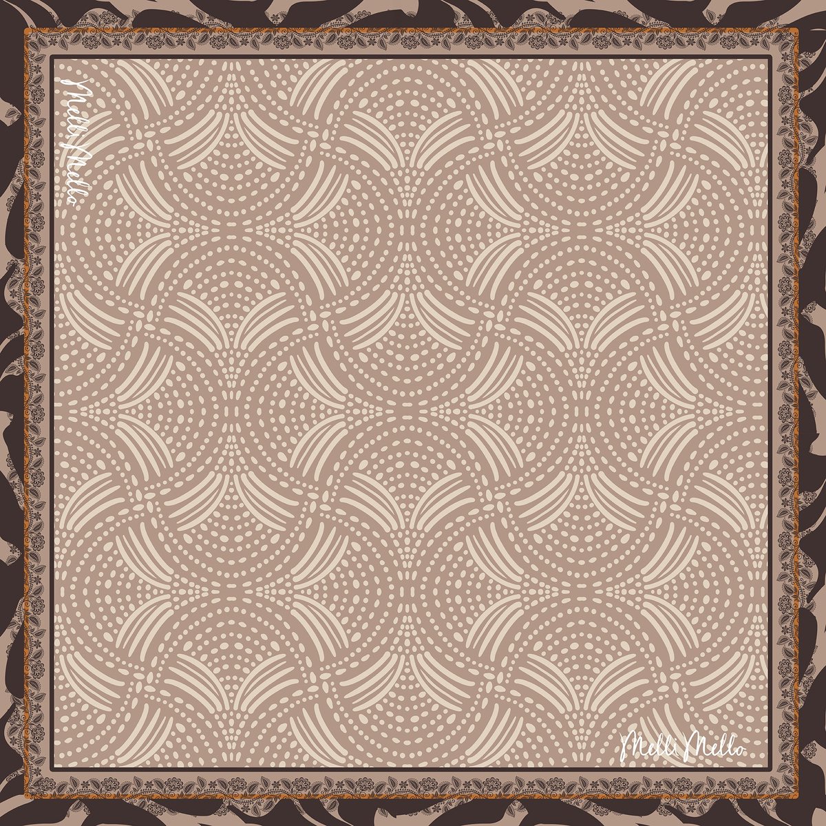 Melli Mello - Soft Symmetry - Sjaaltje - 70x70cm - Satijnen Zijde - Dubbelzijdig - Cirkels - Bruin