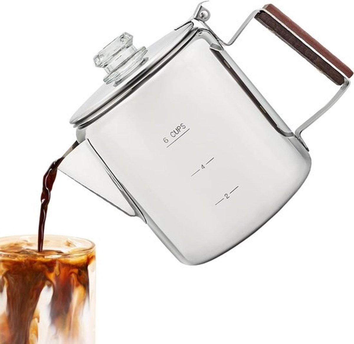 Koffie Percolator - Camping Koffie - Buiten Koffie Zetten - Hittebestendig Staal - 6 Kopjes - Zilver