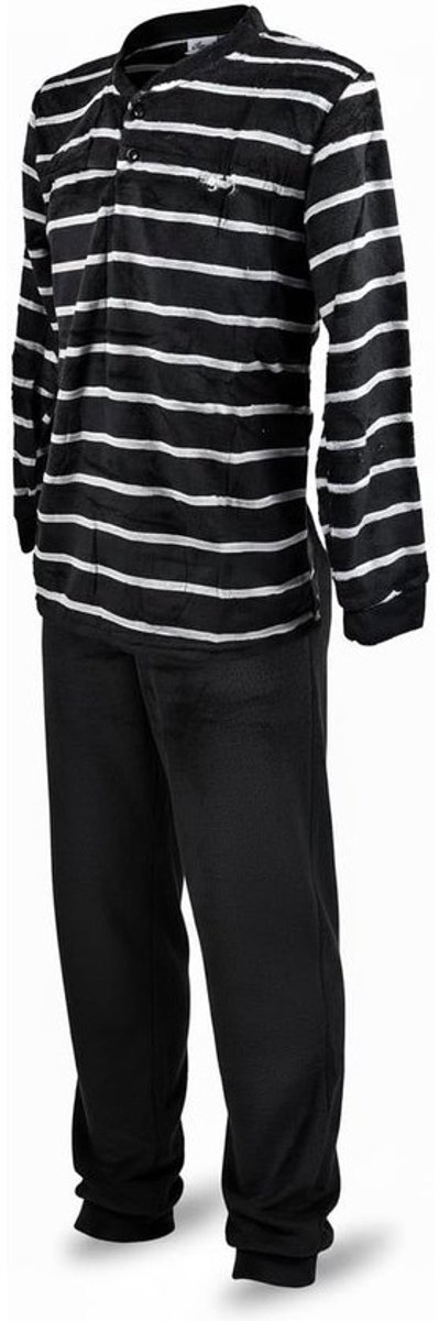 Heren Winter Pyjama - Fleece Pyjama Set - Comfortabel Slapen Relaxen - Superzacht Gestreepte Fleece - Maat XXXL - Zwart