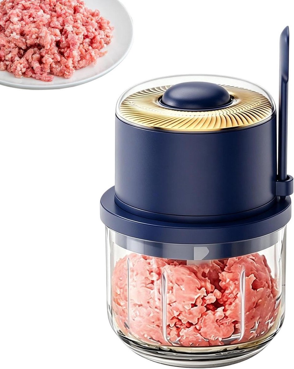 Mini hakmolen Keukenmachine compact Snel ingrediënten snijden Draadloos en draagbaar 350 ml Blauw
